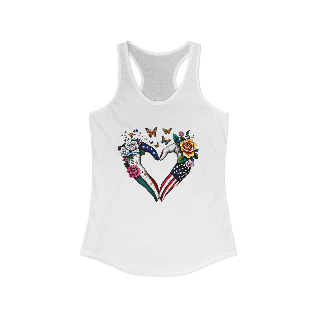 Heart-shaped Floral and Flag Design Tank Top