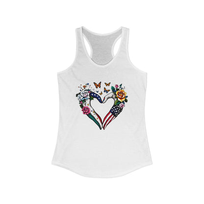 Heart-shaped Floral and Flag Design Tank Top