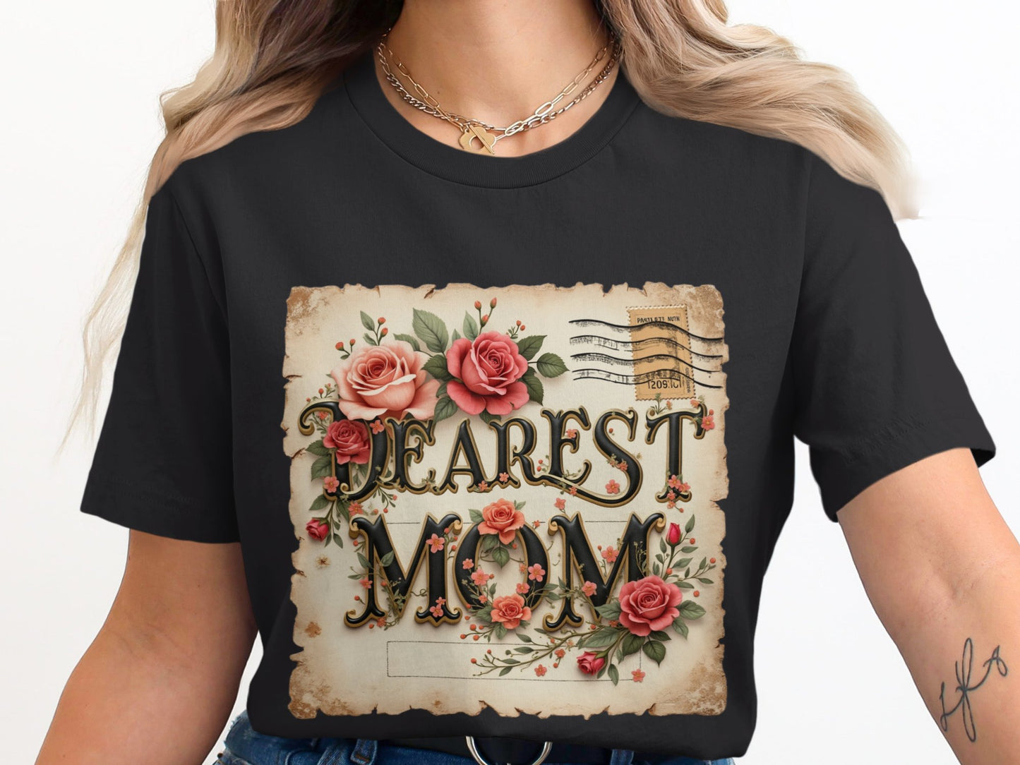 Dearest Mom Floral Design Heartfelt T Shirt product type