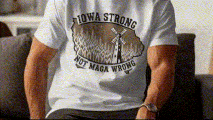 A person wearing a white t-shirt with a graphic design on it.