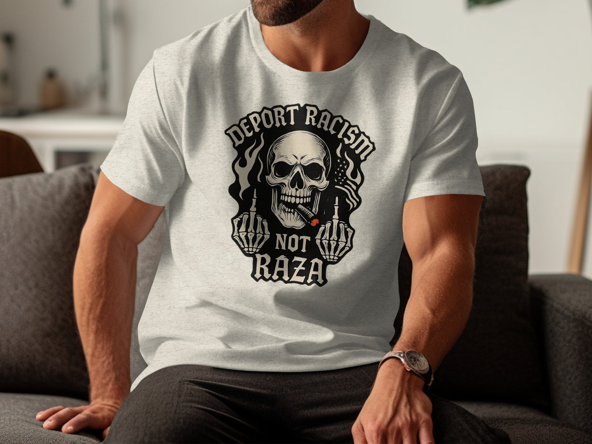Deport Racism Not Raza Skull Design T-shirt product