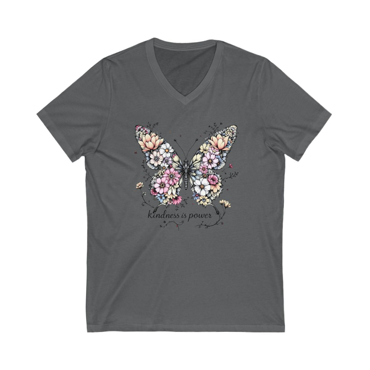 Kindness is Power Butterfly Floral V Neck T Shirt product type
