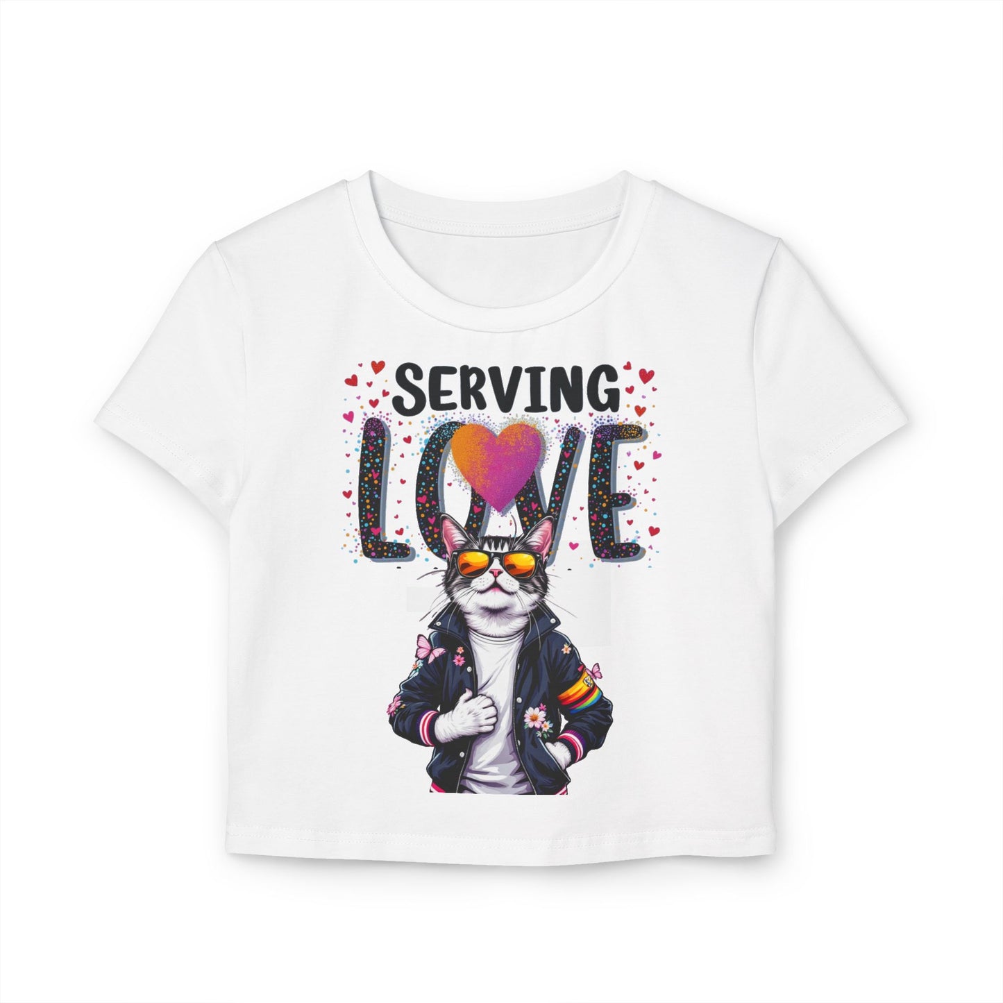 Serving Love Cat Graphic Baby Tee for Women