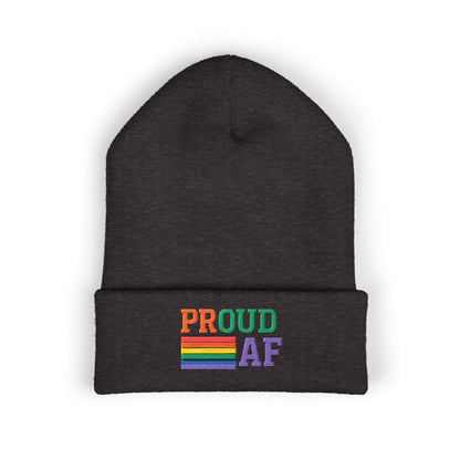 Proud AF Embroidered Beanie — Rainbow Pride Cuffed Hat