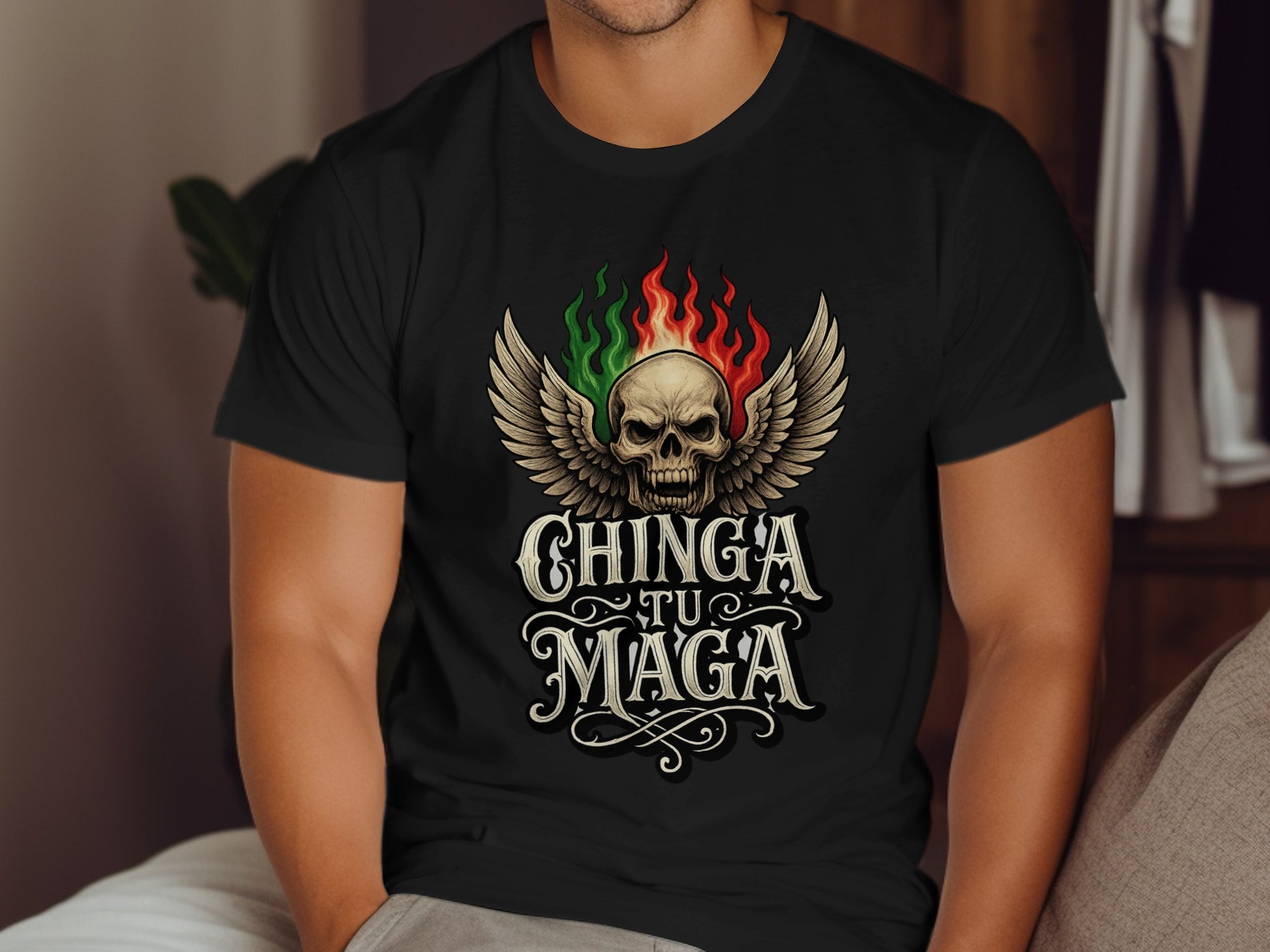 Chinga Tu Maga Winged Skull Graphic T-Shirt product type