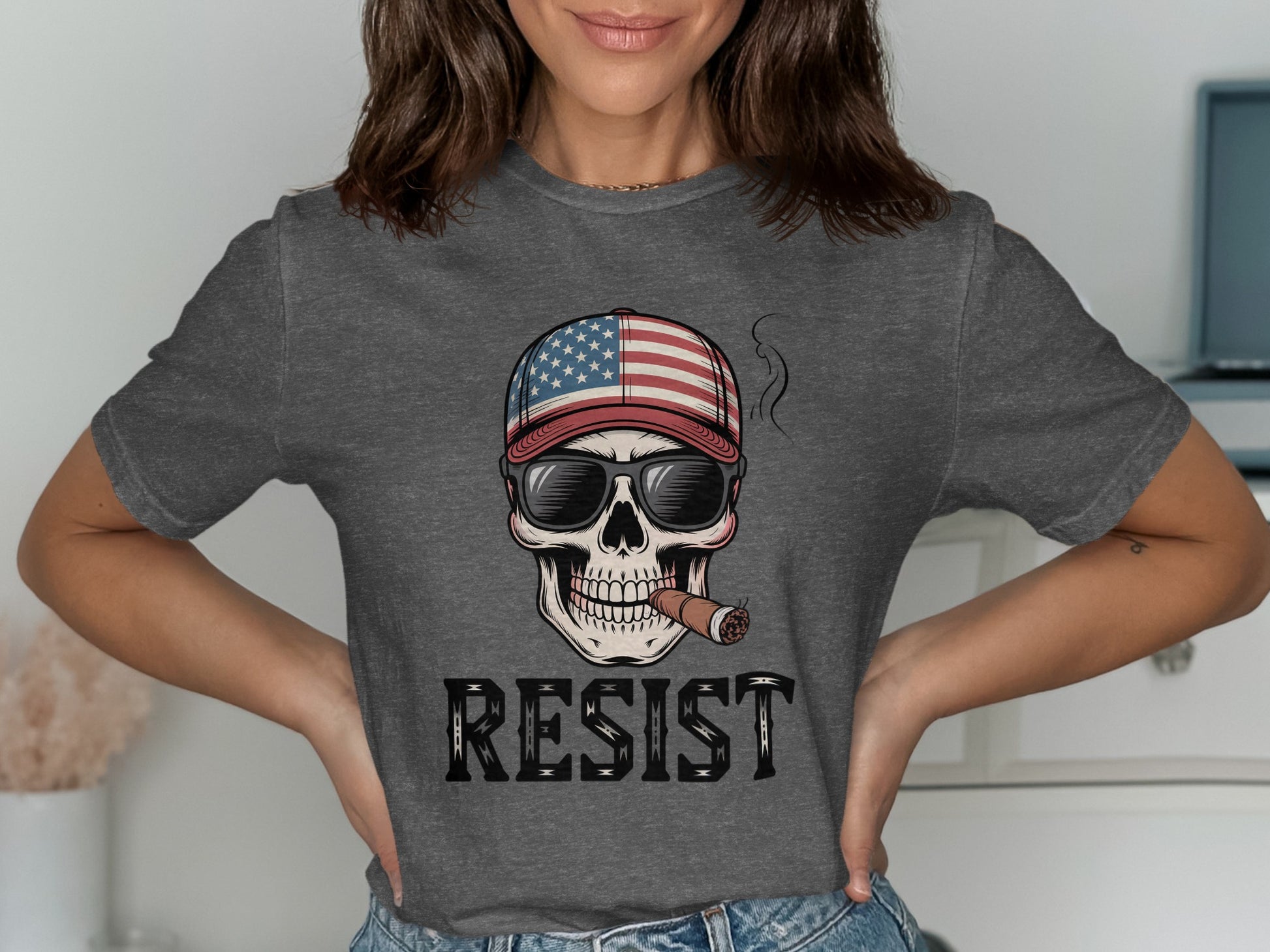 American Flag Skull Cigarette Resist Print Shirt product type