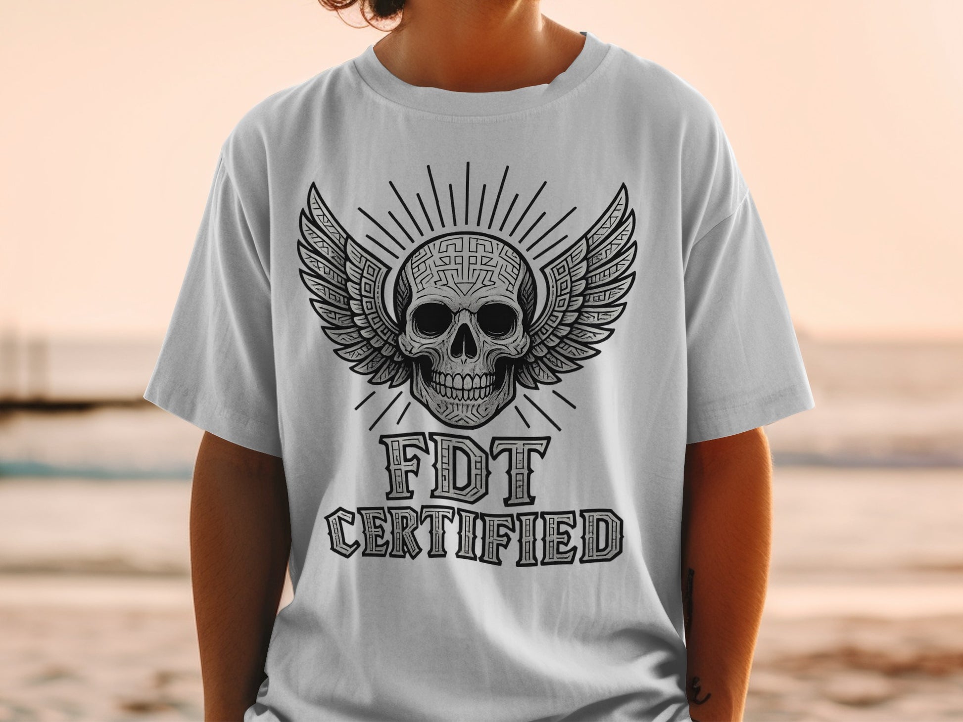 FDT Certified Graphic Skull Wings Design T-Shirt