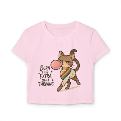 Women&#039;s Baby Tee - Born This Extra, Still Thriving Cat Graphic Tee