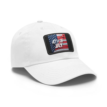 4th of July Dad Hat with Leather Patch - Patriotic Cap for Independence Day