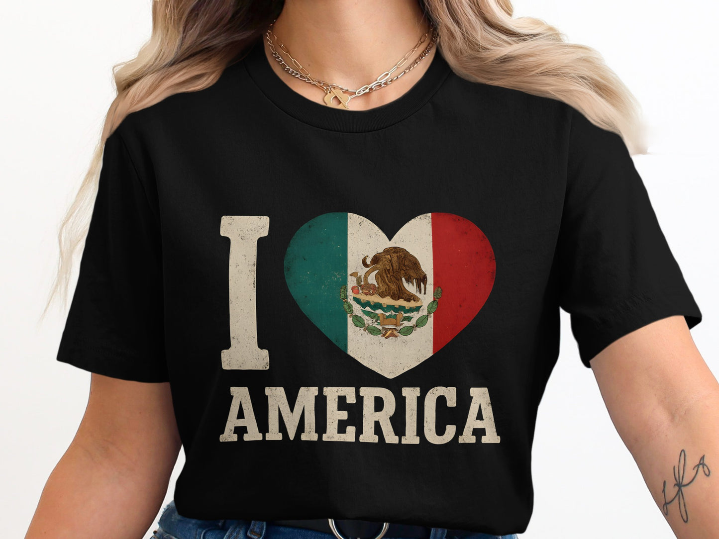 I Love America with Mexican Flag Heart T-Shirt product type