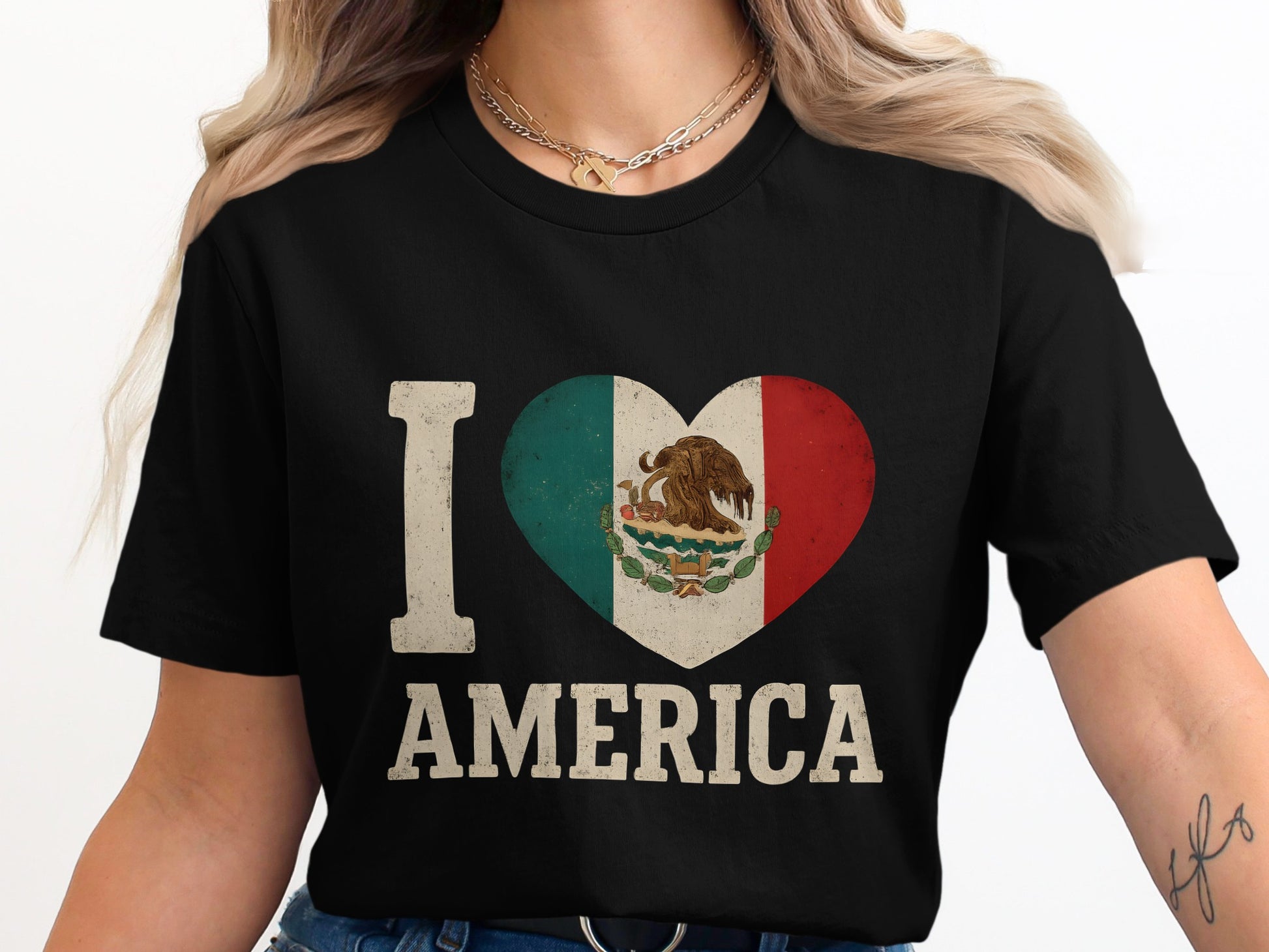 I Love America with Mexican Flag Heart T-Shirt product type