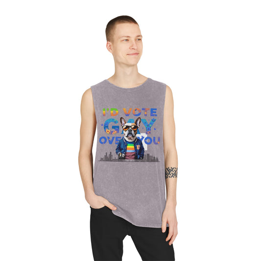 Vote Gay Over You Stonewash Tank Top, LGBTQ+ Pride Apparel, Unisex Summer Shirt, Festival Wear, Gift for Allies