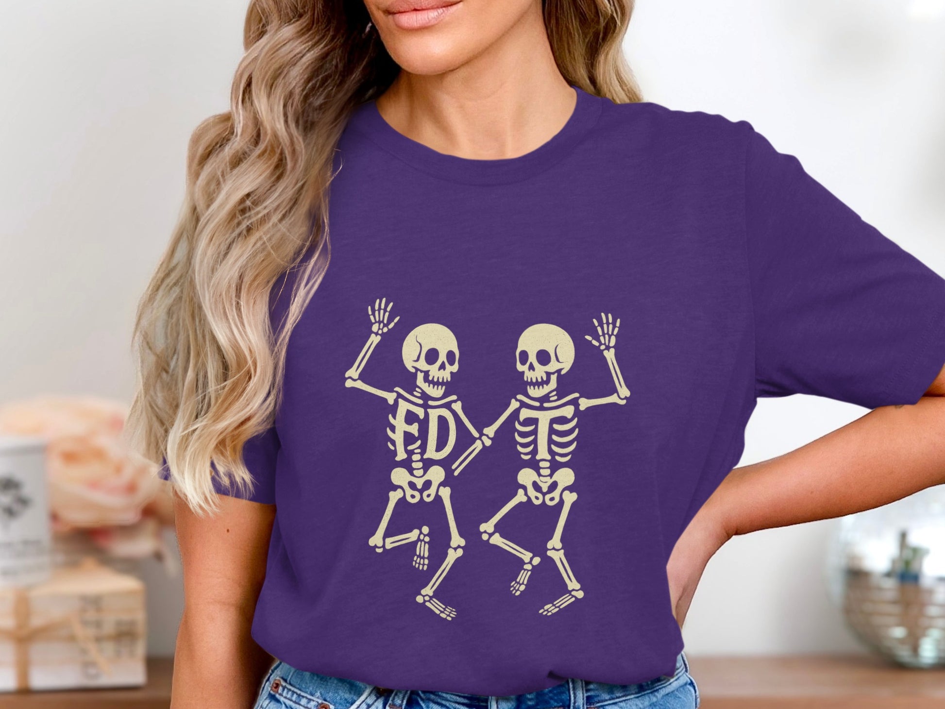 Dancing Skeletons Graphic Purple Shirt product type