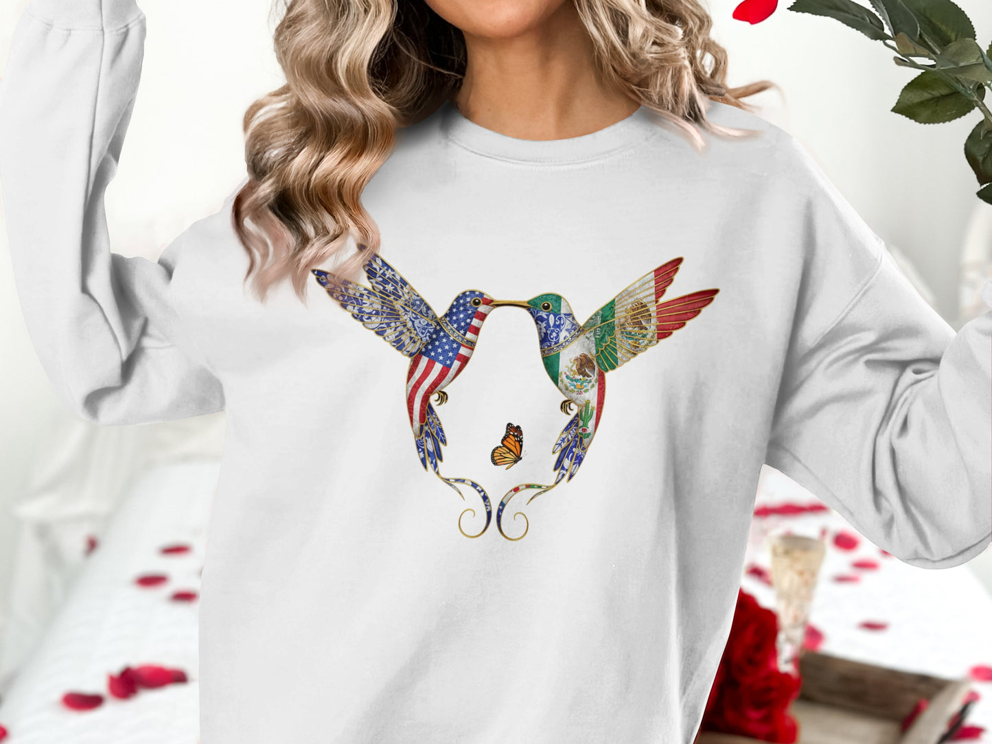 Vibrant Hummingbird and Butterfly Design Sweatshirt