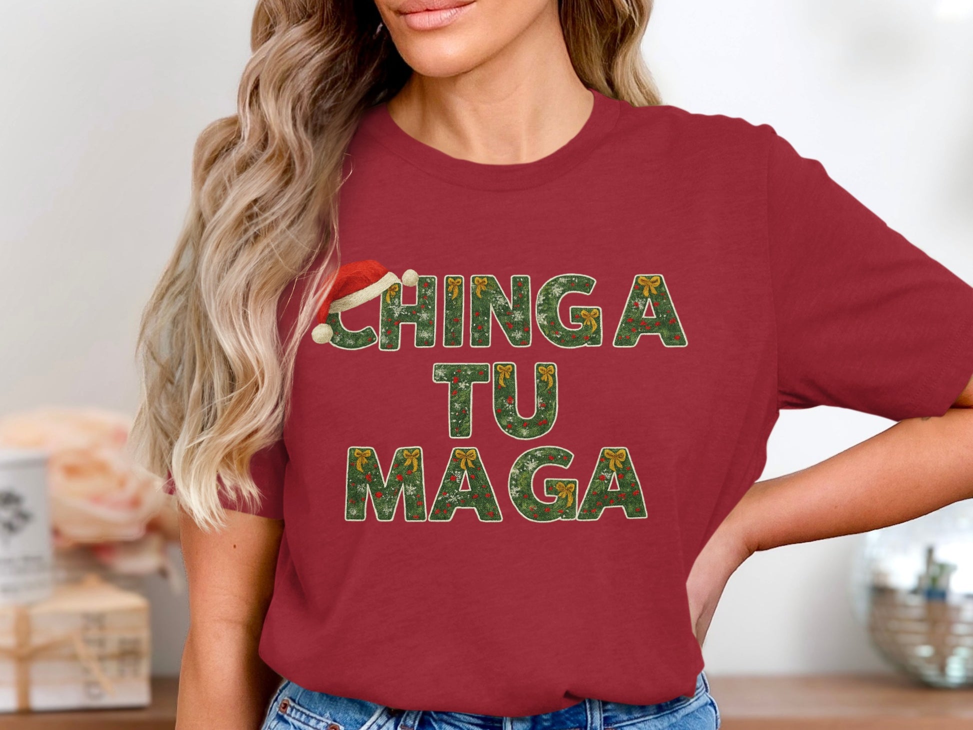 Chinga Tu Maga Christmas Santa Hat Graphic Shirt