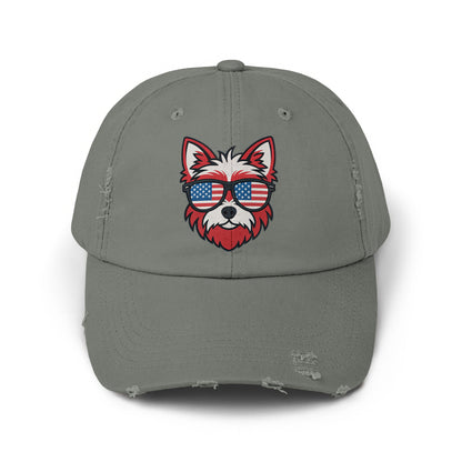 American Flag Sunglasses Dog Grey Baseball Cap product