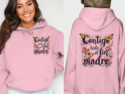 Beautiful Floral Design Hoodie With Text Product Type