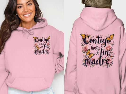 Beautiful Floral Design Hoodie With Text Product Type