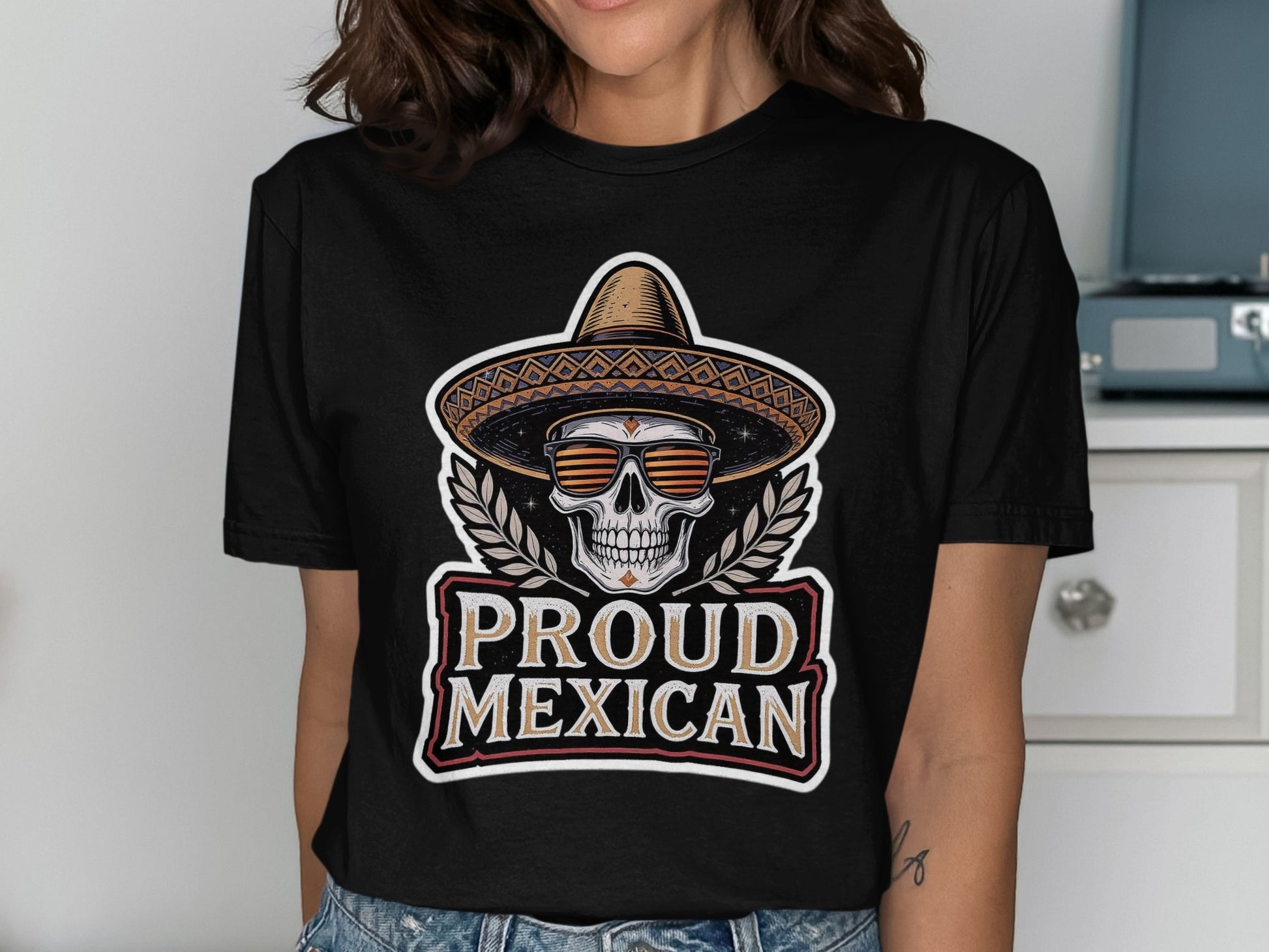 Proud Mexican Skull with Sombrero Design Shirt product type