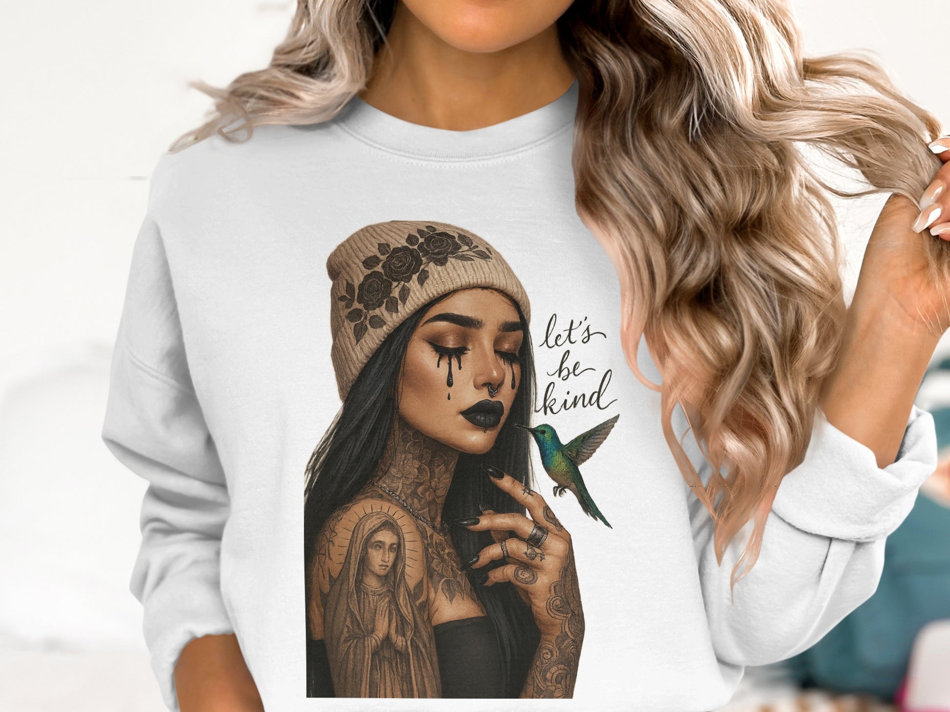 Let's Be Kind Tattooed Woman Graphic Sweatshirt product