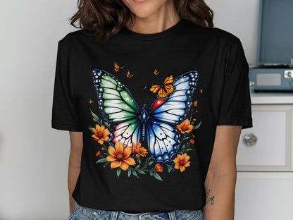 Colorful Butterfly and Floral Design Shirt product