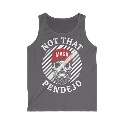 Dark gray tank top with skull wearing red hat, text reads "NOT THAT MAGA PENDEJO".
