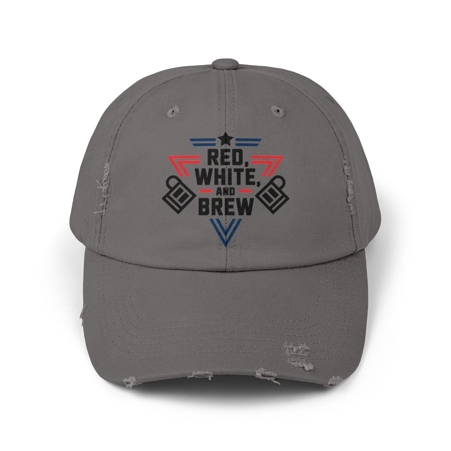 Unisex Distressed Cap - Red, White, and Brew for Celebrations