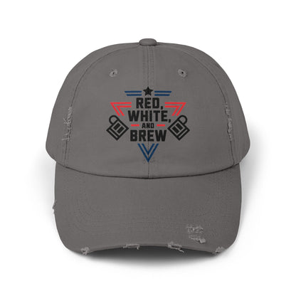 Unisex Distressed Cap - Red, White, and Brew for Celebrations