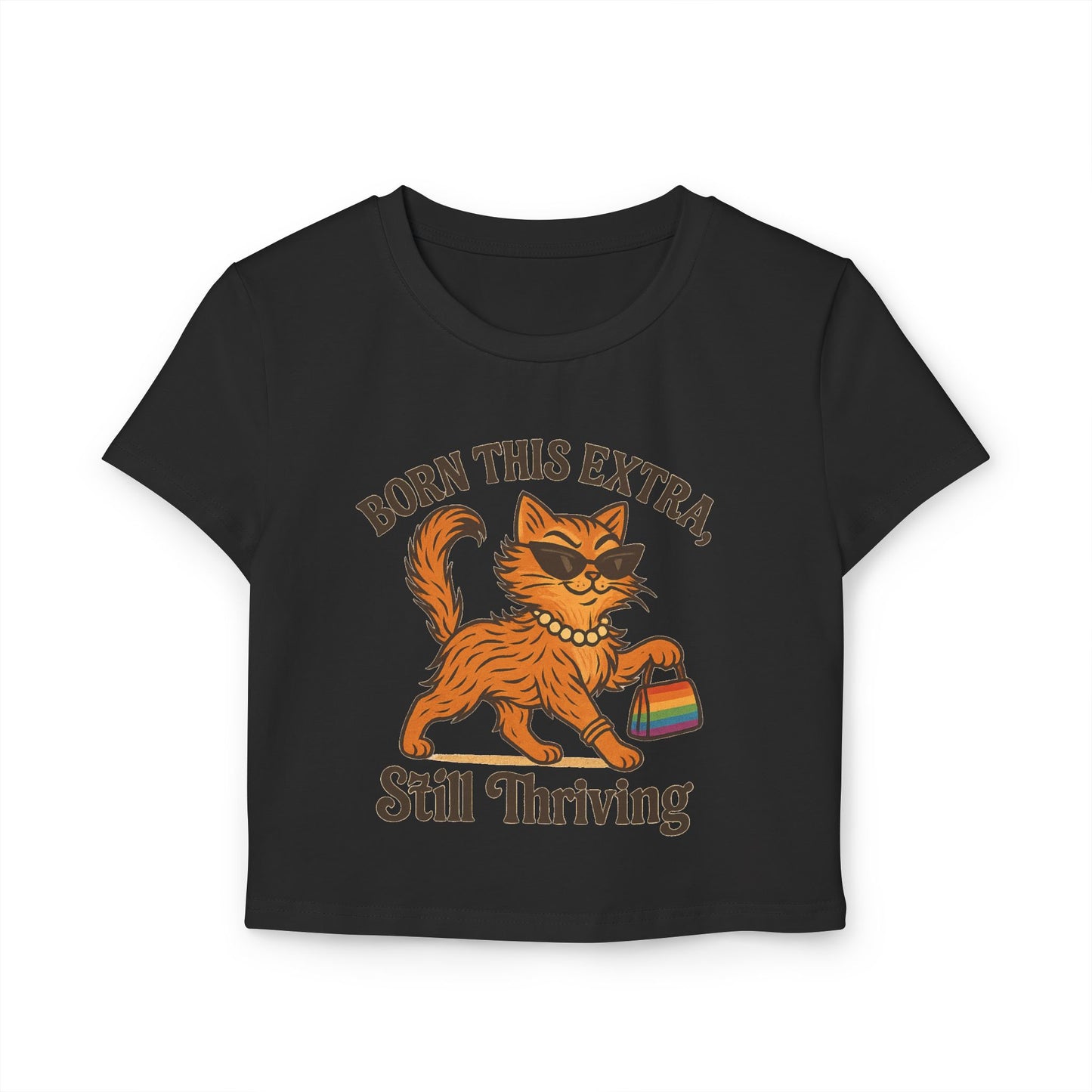 Cute Cat Graphic Women's Baby Tee - Born This Extra, Still Thriving