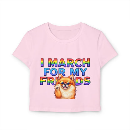 Pride Spirit Women's Baby Tee, LGBTQ+ Pride Shirt, Cute Graphic Tee, Unique Gift for Friends, Rainbow Marching T-Shirt, Fun Summer Top