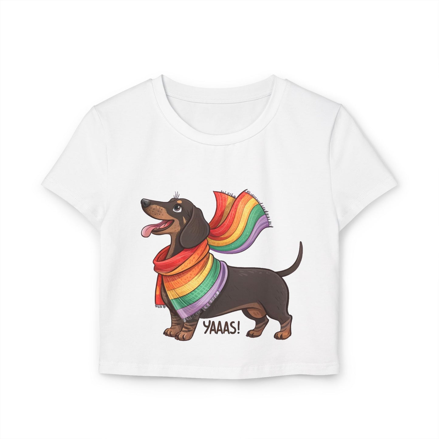 Rainbow Dachshund Women's Baby Tee – Fun & Whimsical Pride Apparel