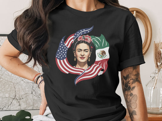 Artistic Frida Kahlo Mexican American Flag T-Shirt product