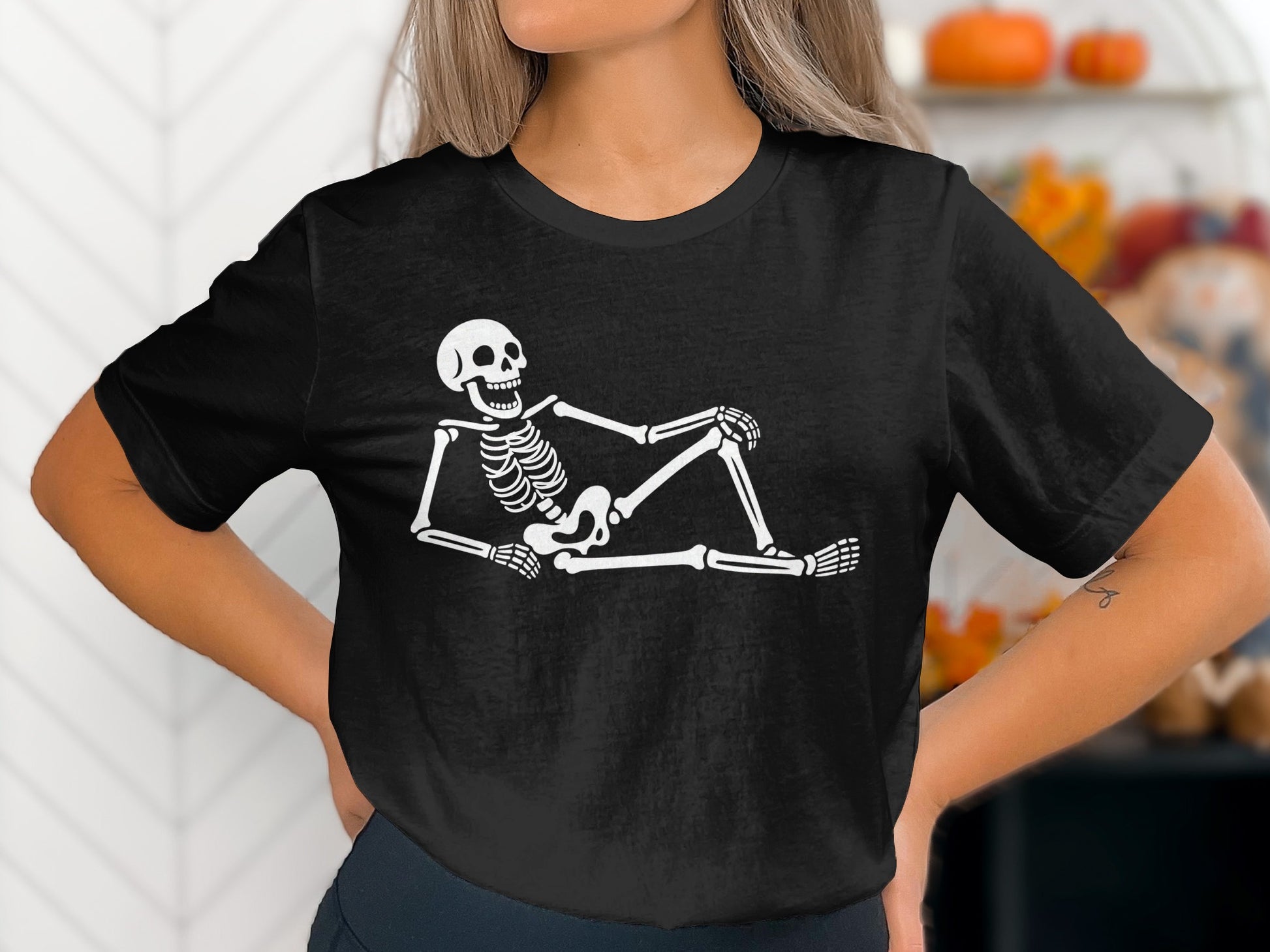 Relaxed Skeleton Graphic Halloween Shirt product type