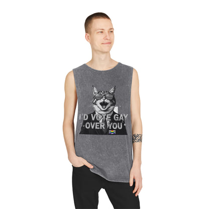Unisex Stonewash Tank Top - I'd Vote Gay Over You - LGBTQ+ Pride Apparel