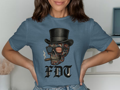 Vintage Skull with Top Hat American Flag Eyes T-Shirt product