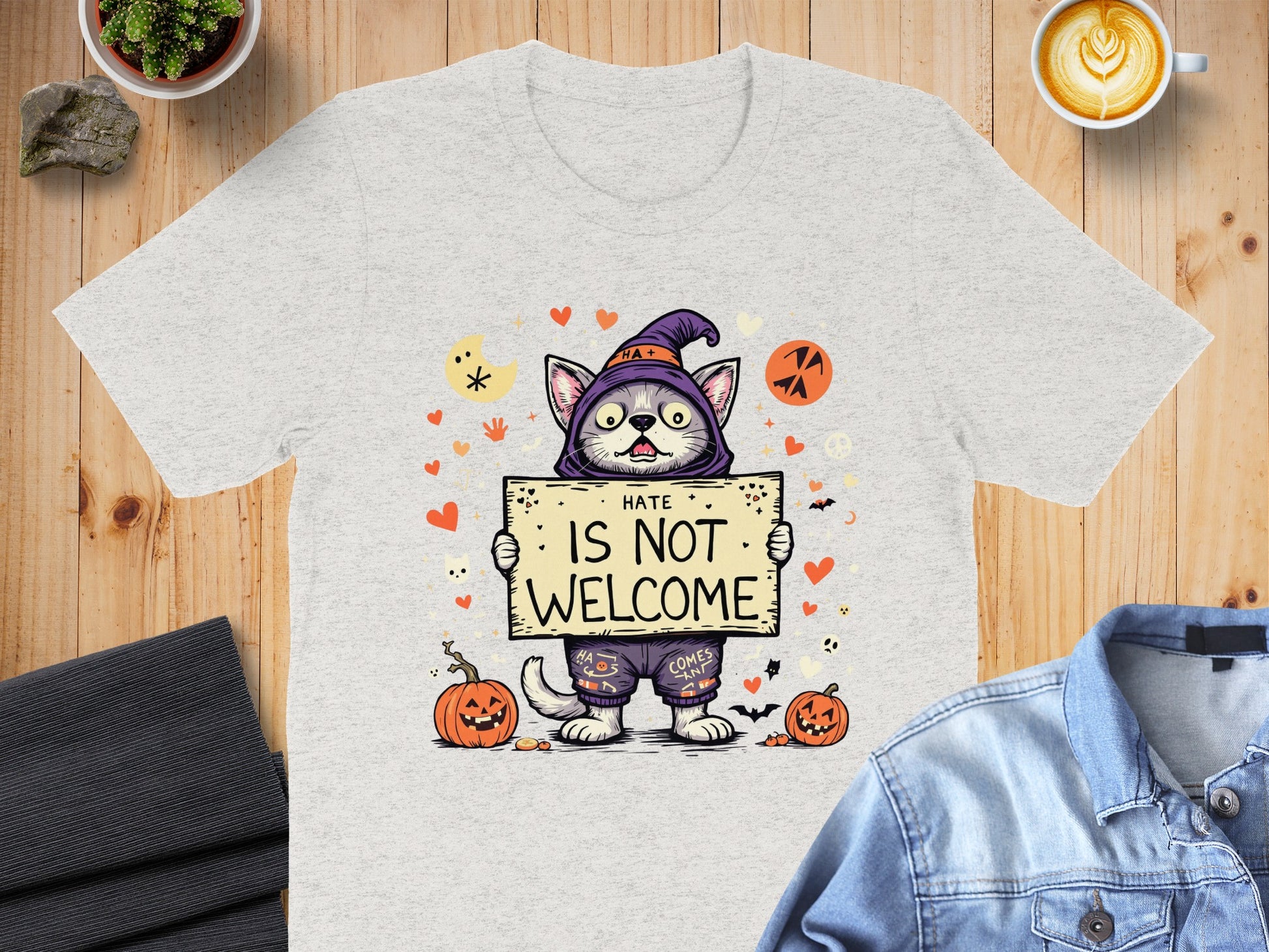 Hate is Not Welcome Halloween Cat Graphic Tee product type