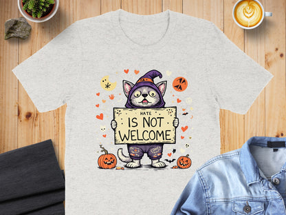 Hate is Not Welcome Halloween Cat Graphic Tee product type