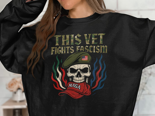 This Vet Fights Fascism Black Graphic Sweatshirt product type