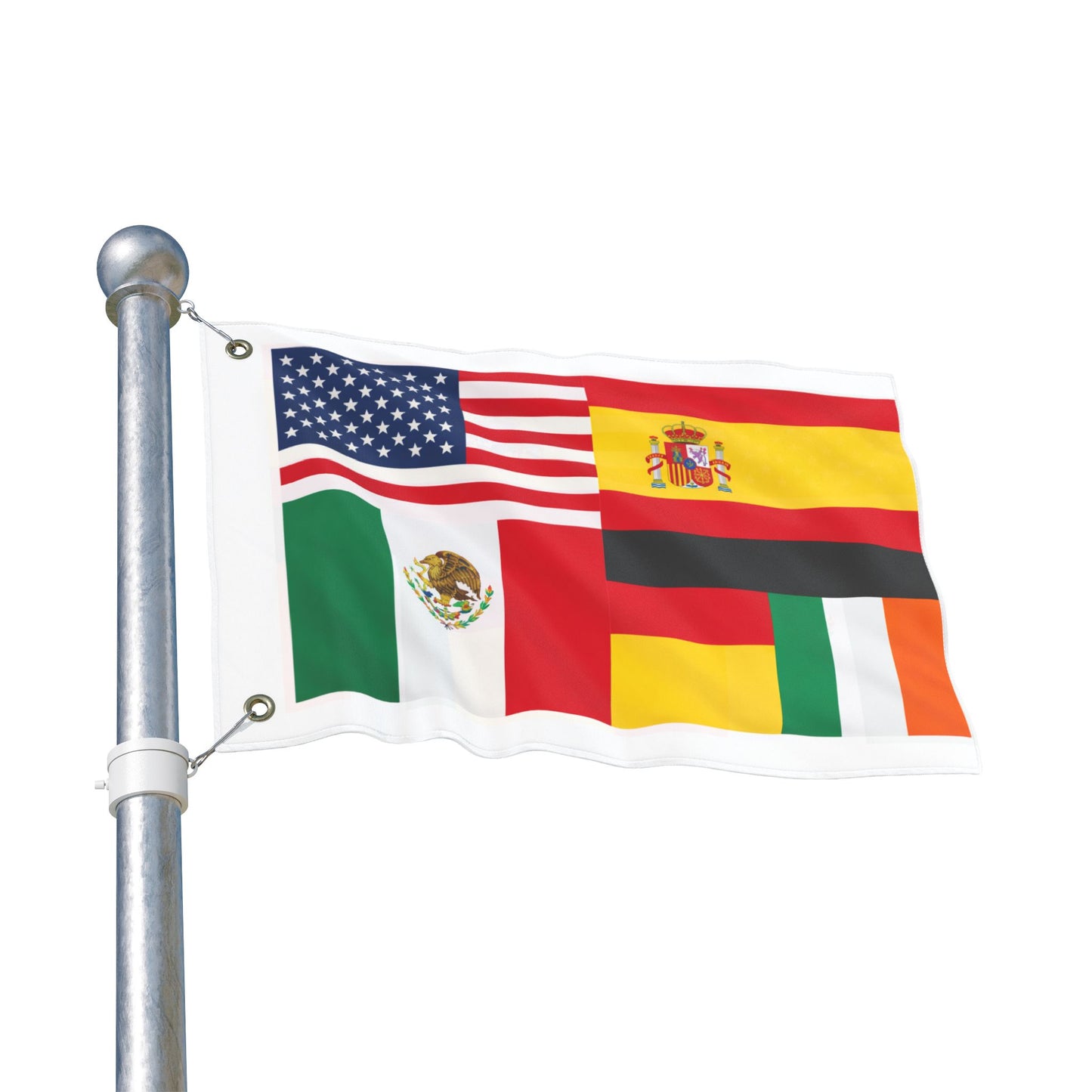 Multinational Flags Double-Sided Outdoor Flag — USA, Spain, Mexico, Germany & Ireland