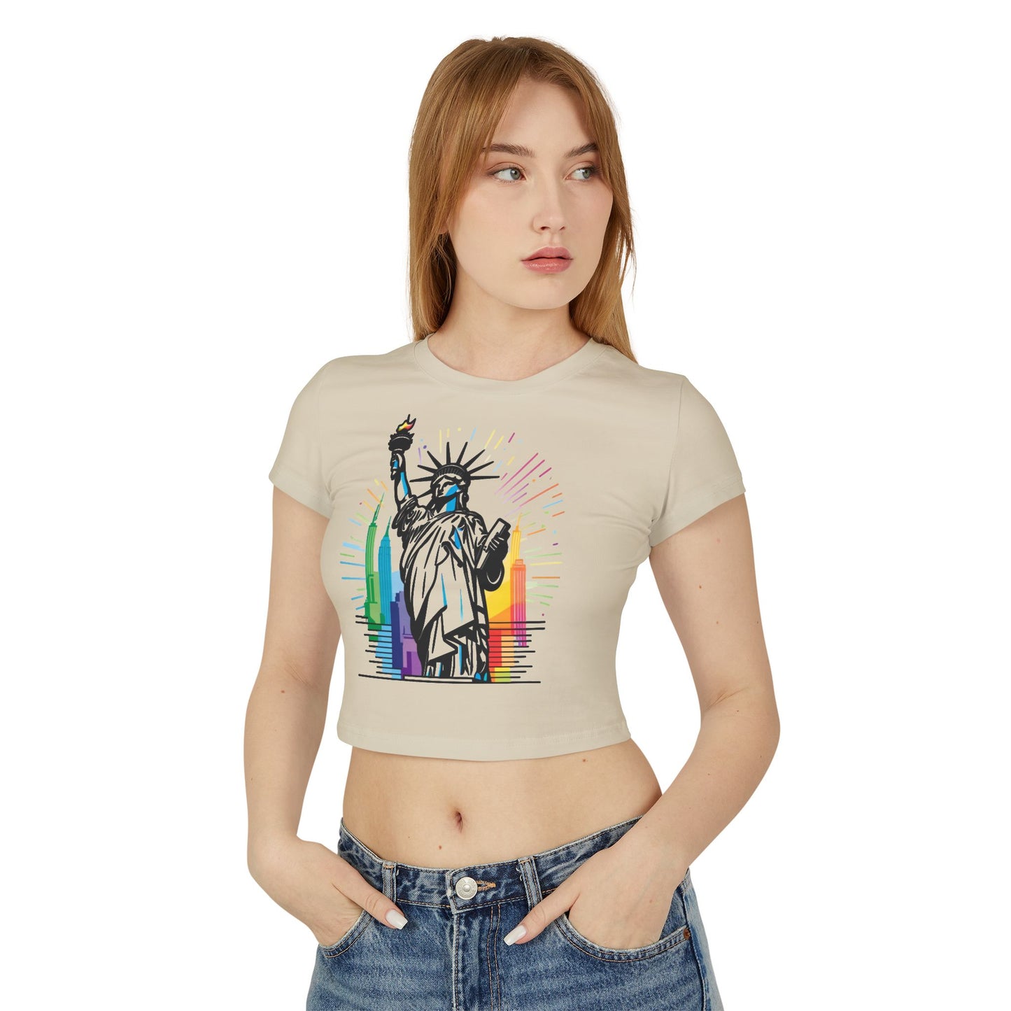 Pride baby tee Colorful Statue of Liberty Women's Baby Tee - Trendy NYC Graphic T-Shirt