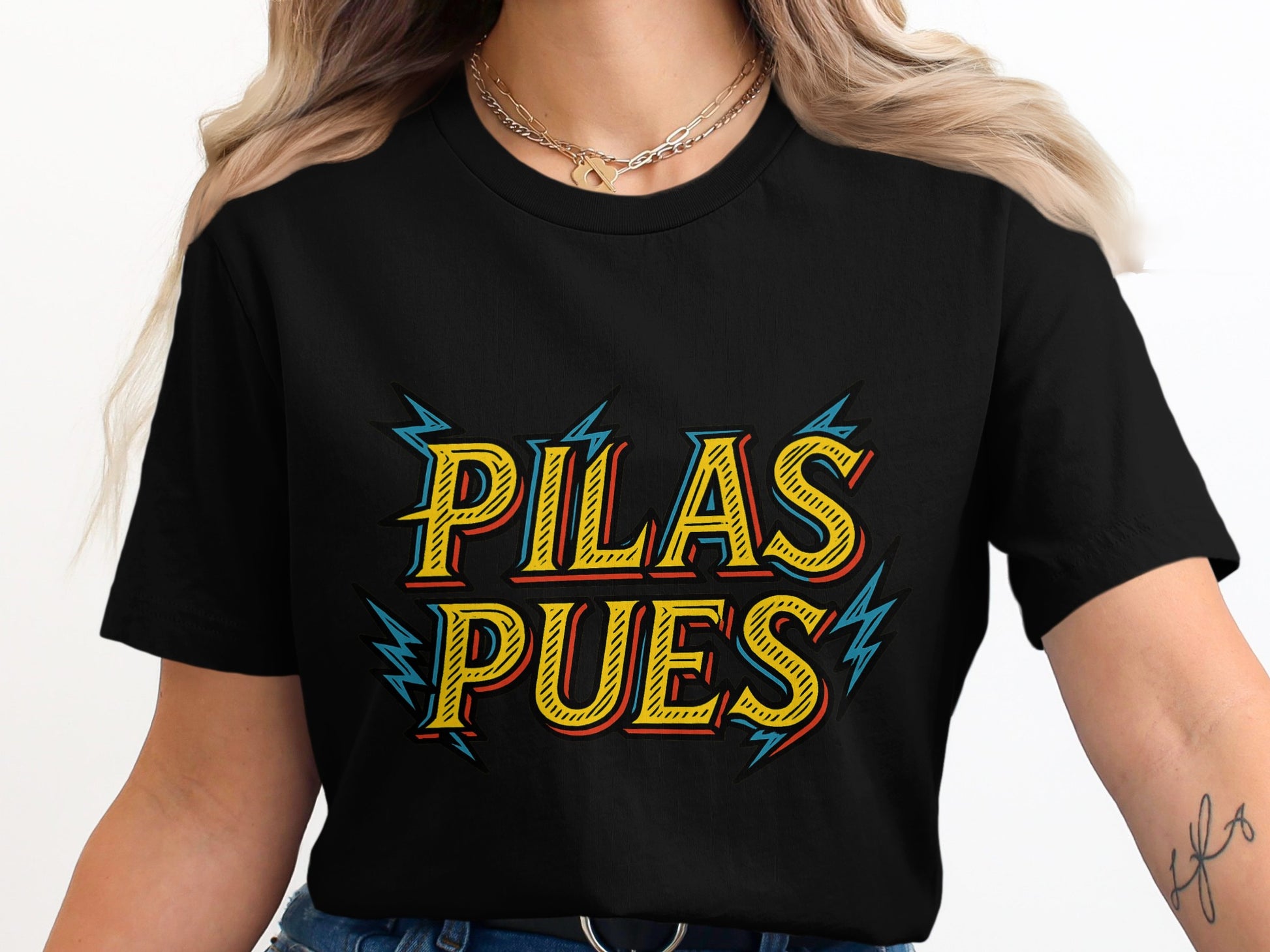 Vibrant graphic Pilas Pues statement t-shirt product