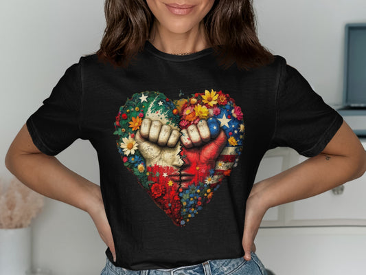 Colorful Heart with Floral Fists T-shirt product