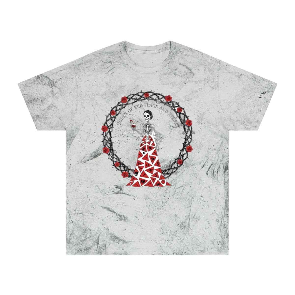 Queen of Red Flags And Roses Skeleton Design T-Shirt