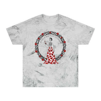 Queen of Red Flags And Roses Skeleton Design T-Shirt