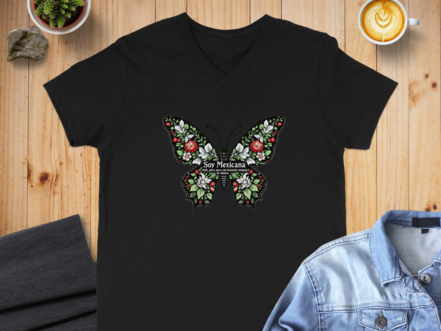 Soy Mexicana Butterfly Design Black T-shirt product type