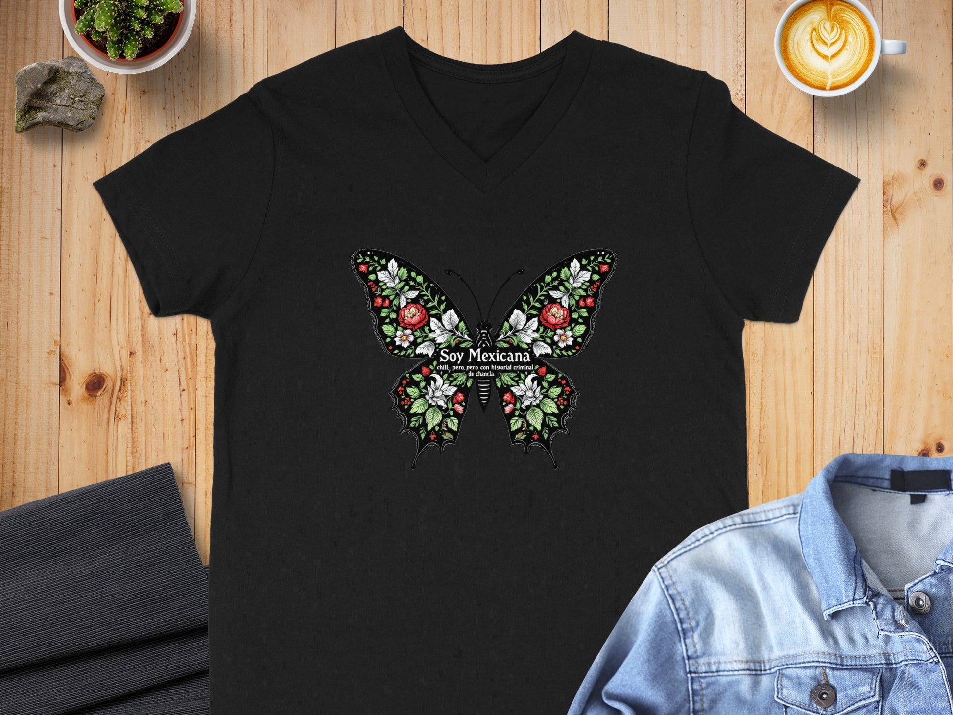 Soy Mexicana Butterfly Design Black T-shirt product type