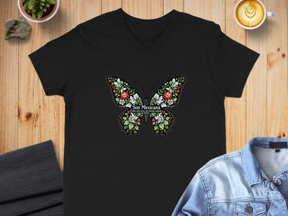 Soy Mexicana Butterfly Design Black T-shirt product type