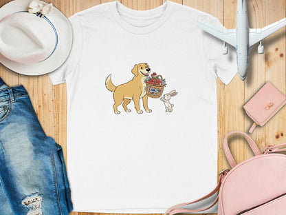 Golden Retriever and Rabbit with Basket T-shirt