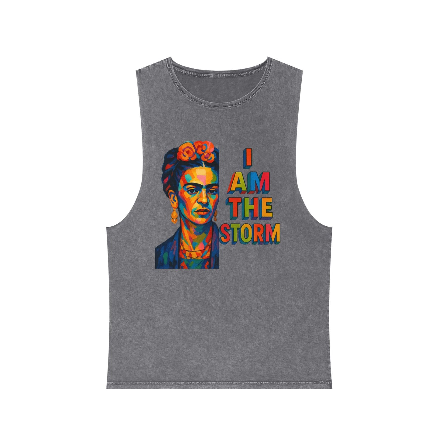 Frida Kahlo Inspired Stonewash Tank Top, Graphic Summer Apparel, I Am The Storm Tee, Bohemian Fashion, Artsy Gift for Her