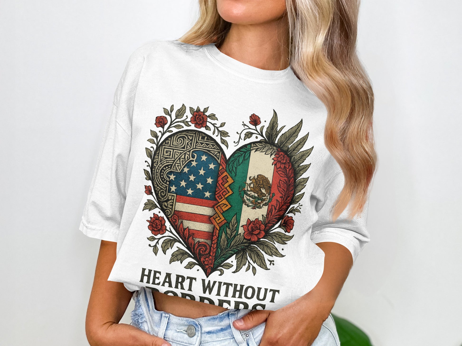 Heart Without Borders American Flag Mexican Flag Shirt